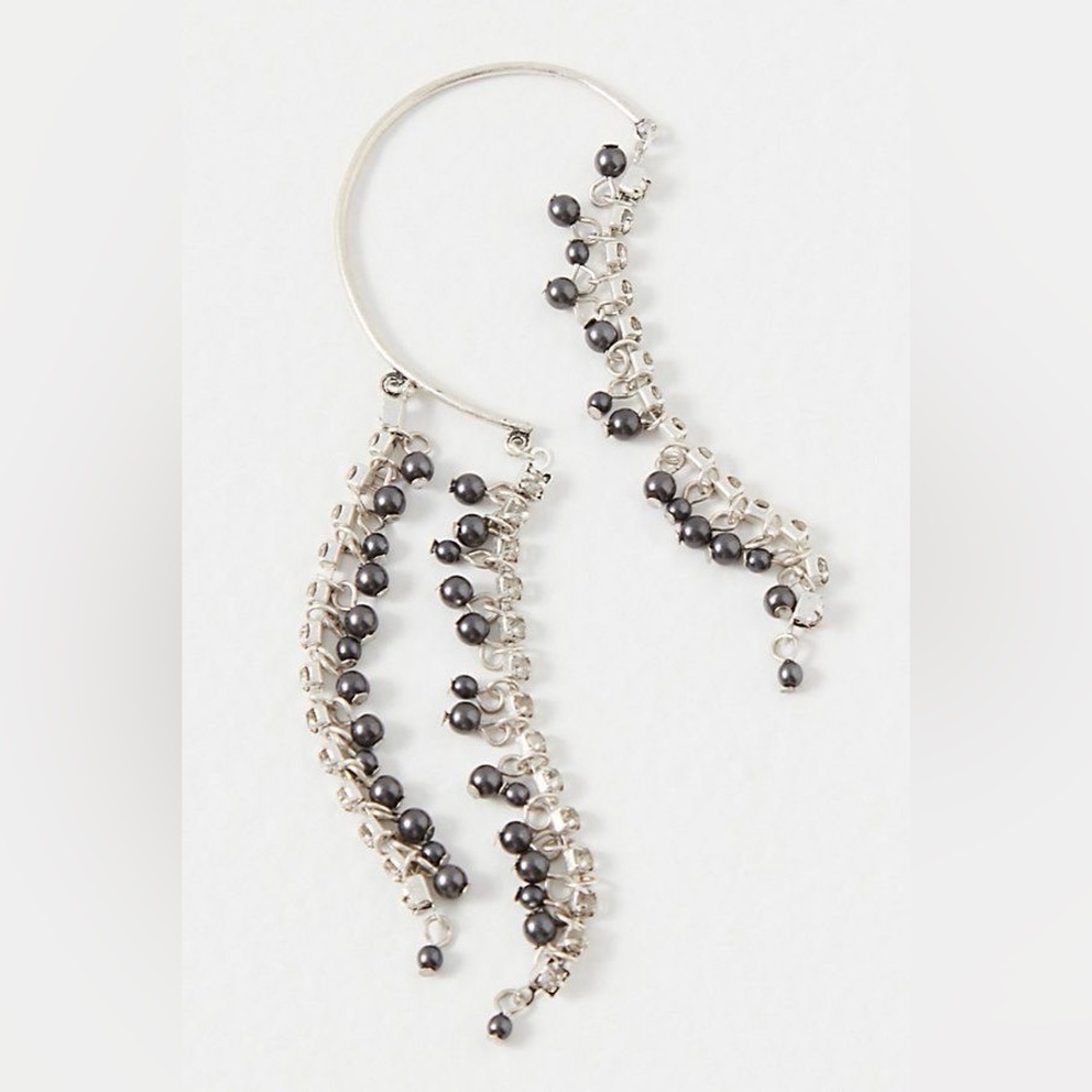 NWT Free People Ear Party Judy Pearl Ear Chain Cuff In Silver Tone Boho Festival